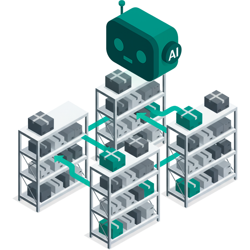 Illustration of AI managing a warehouse